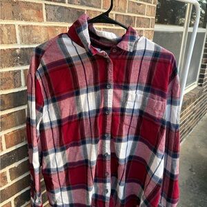 Old Navy Women's Red and Blue Plaid Button Down Shirt